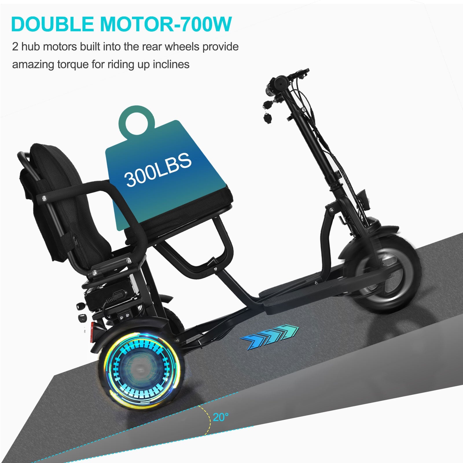 MotoTec Folding Mobility Electric Trike 48v 700w Dual Motor Lithium Black - Image 14