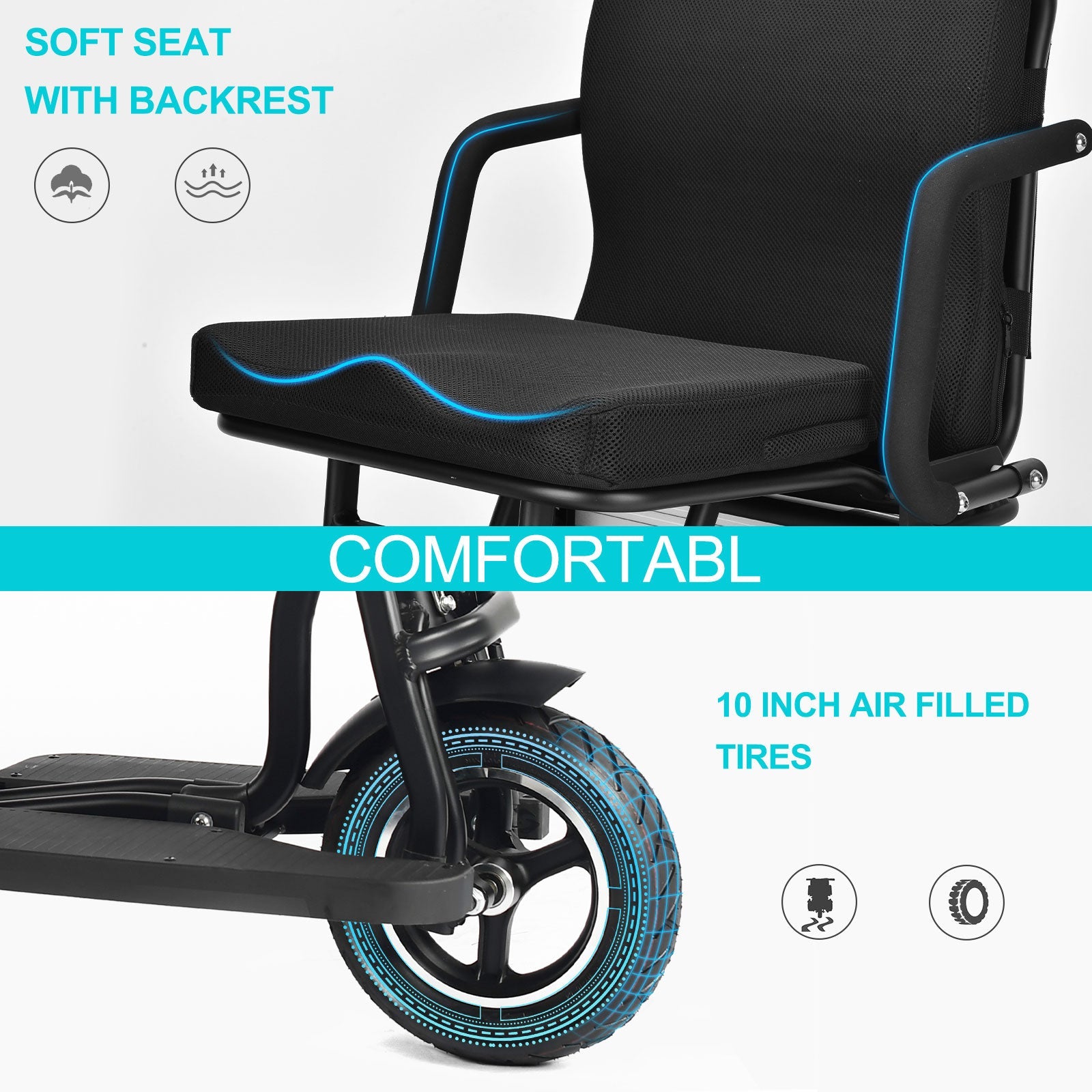 MotoTec Folding Mobility Electric Trike 48v 700w Dual Motor Lithium Black - Image 5