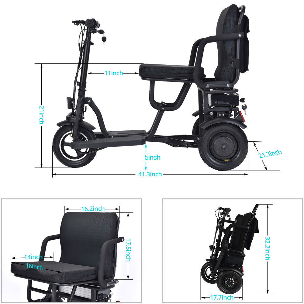 MotoTec Folding Mobility Electric Trike 48v 700w Dual Motor Lithium Black - Image 23