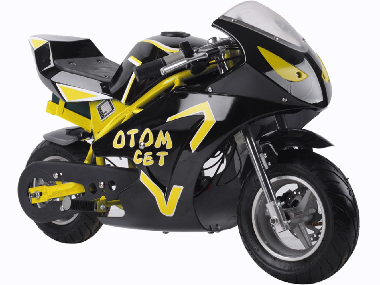 MotoTec Electric Pocket Bike GT 36V 500W Yellow Ride - Image 1